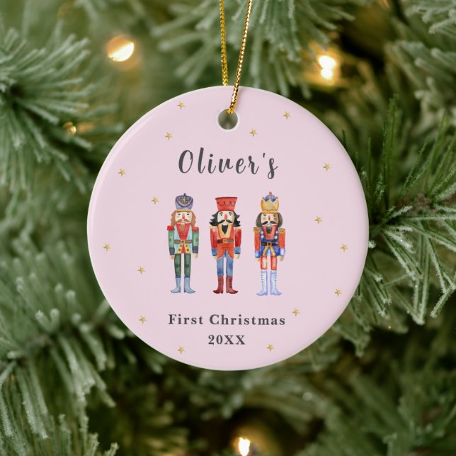Pink Elegant Nutcracker Baby's Frist Christmas  Ceramic Ornament (Tree)