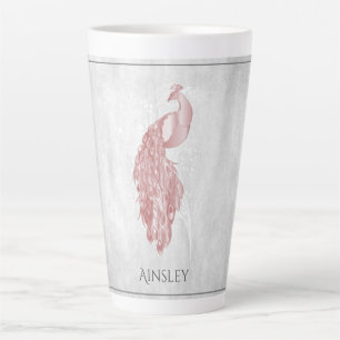 Pink Elegant Peacock Personalized Latte Mug