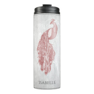 Pink Elegant Peacock Personalized Thermal Tumbler