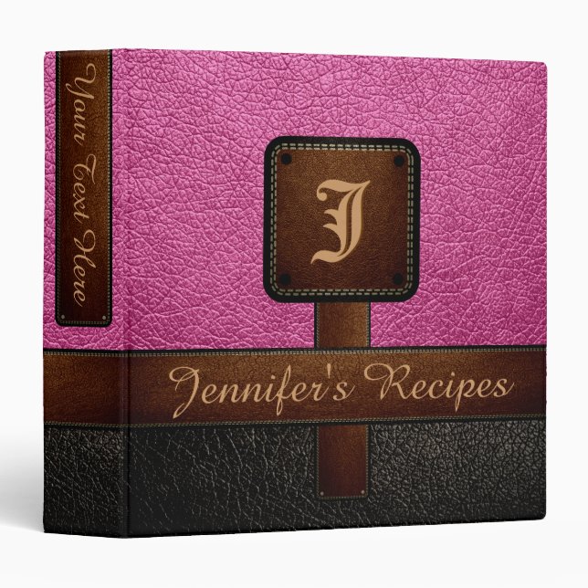 Pink Elegant Recipe Leather Look Binder (Front/Spine)