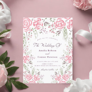 Pink Elegant Rose Romance Watercolor  Invitation Postcard