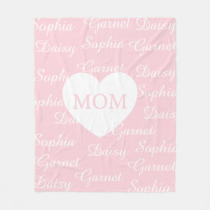 Pink Elegant Script Family Names Monogram Heart Fleece Blanket