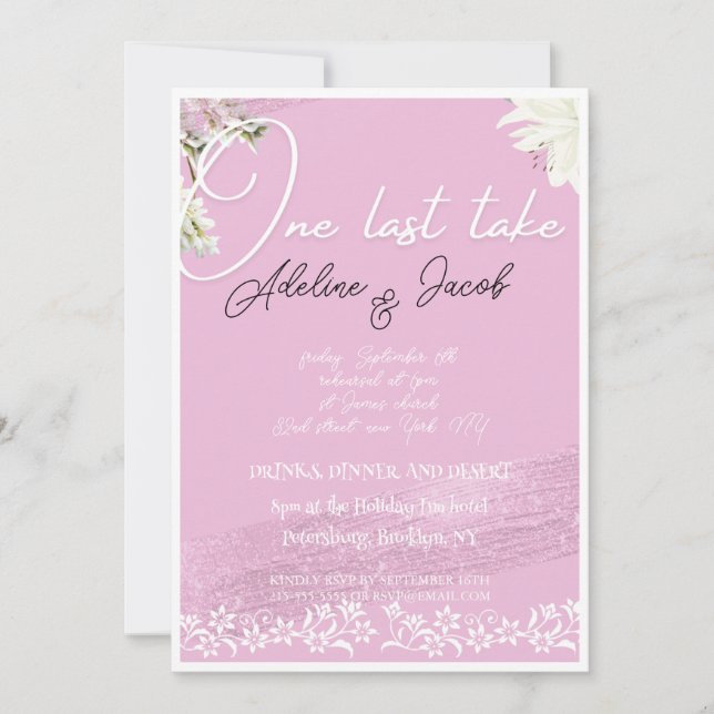 Pink Elegant Script Mariage carte de répétition (Devant)