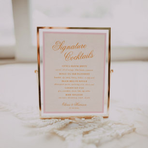 Pink Elegant Script Wedding Signature Drinks Sign