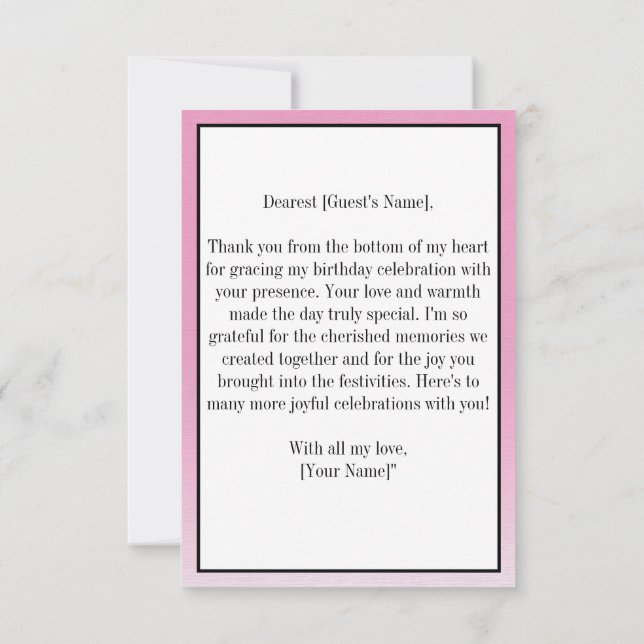 Pink Elegant Simple Merci d'anniversaire (Dos)