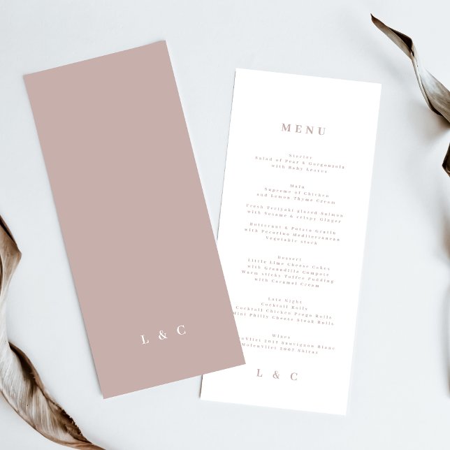 Pink Elegant Simple Taupe White Monogram Menu (Creator Uploaded)