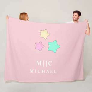 pink elegant stars retro modern monogram baby fleece blanket