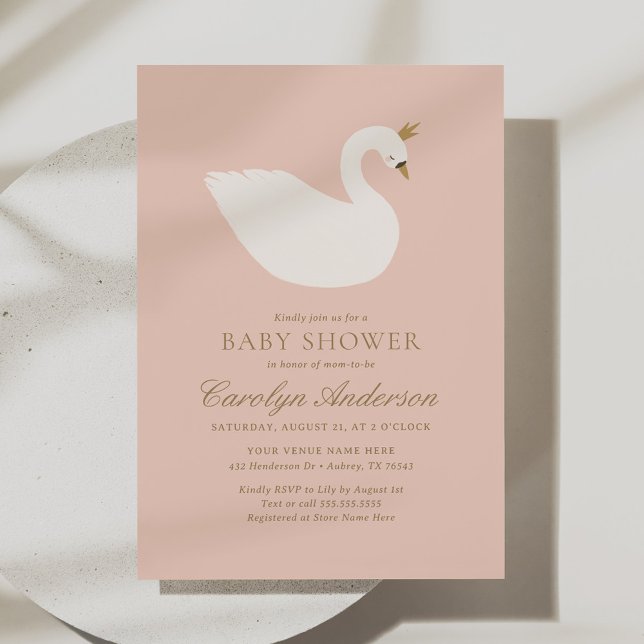 Pink Elegant Swan Baby Shower Invitation (Creator Uploaded)