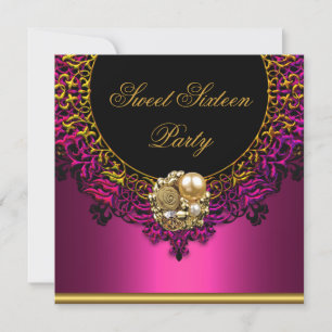 Pink Elegant Sweet Sixteen 16th 16 Birthday Party Invitation