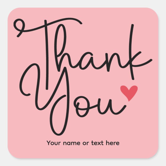 Pink Elegant Thank You with heart Sticker (Front)