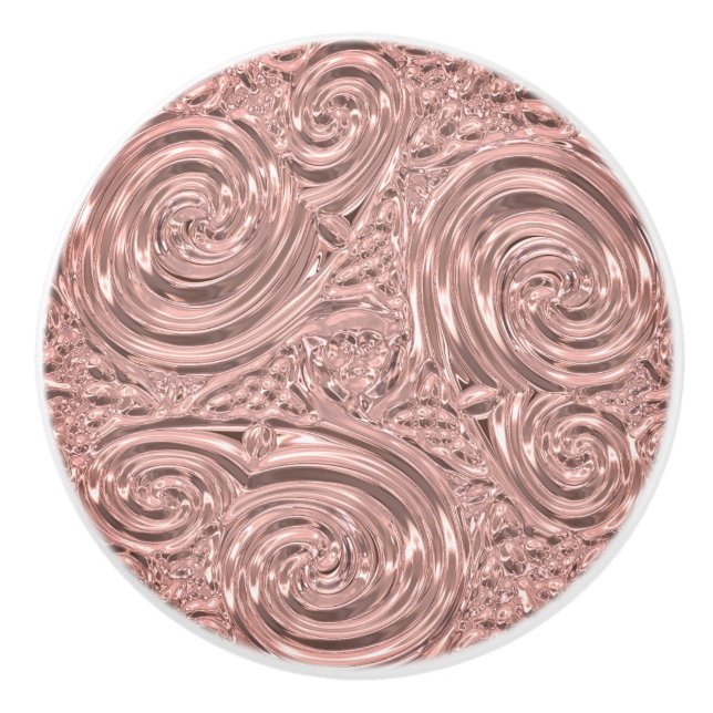 Pink elegant victorian art nouveau engraved look ceramic knob (Front)