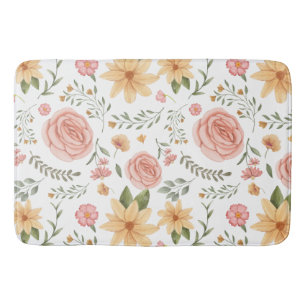 Pink Elegant Vintage Wildflower Rose Pattern  Bath Mat