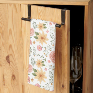 Pink Elegant Vintage Wildflower Rose Pattern Kitchen Towel