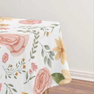 Pink Elegant Vintage Wildflower Rose Pattern Tablecloth