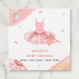Pink Elegant Watercolor Ballerina Girl Baby Shower Favour Tags