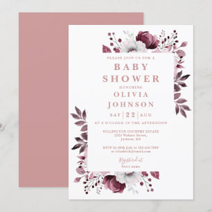 Pink Elegant Watercolor Country Floral Baby Shower Invitation