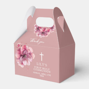 Pink Elegant Watercolor Floral Holy Communion Favor Box