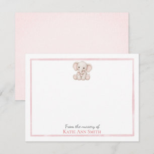 Pink Elephant Baby Girl Personalized Note Cards