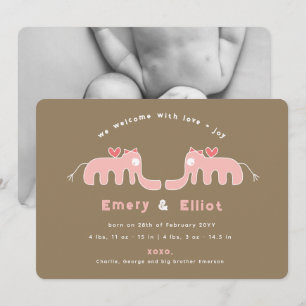 Pink Elephant Baby Girl Photo Birth Announcement