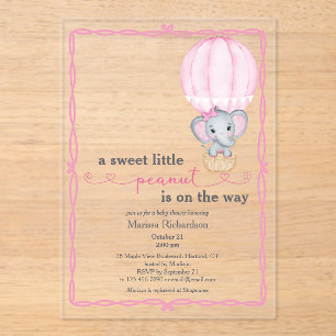 Pink Elephant Baby Girl Shower Acrylic Invitations