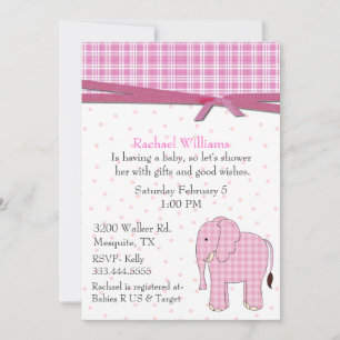 Pink Elephant Baby Girl Shower Invitation