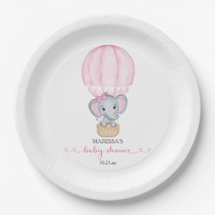 Pink Elephant Baby Girl Shower Paper Plate