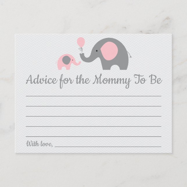 Pink Elephant Baby Shower Advice for Mom Cards (Front)