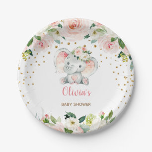 Pink Elephant Baby Shower Birthday  Paper Plate