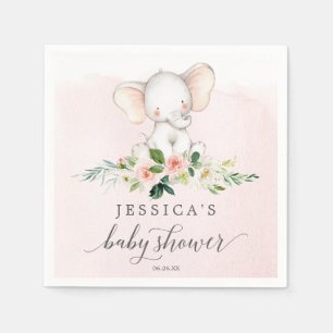 Pink Elephant Baby Shower Cocktail Napkin