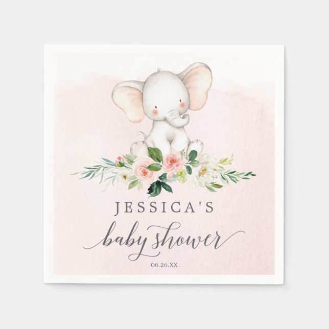 Pink Elephant Baby Shower Cocktail Napkin (Front)