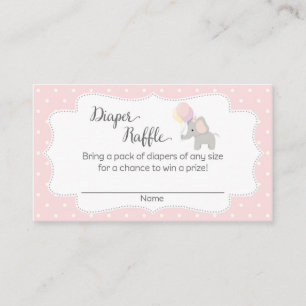 Pink Elephant Baby Shower Diaper Raffle Tickets Enclosure Card