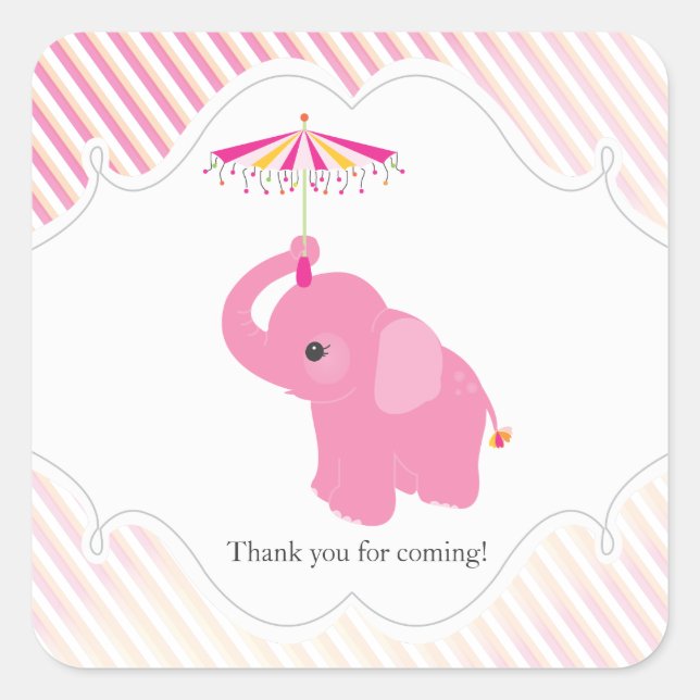 Pink Elephant Baby Shower Favour Sticker (Front)