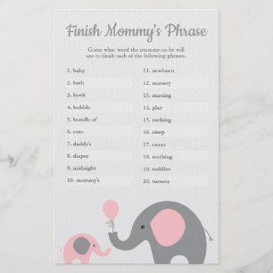 Pink Elephant Baby Shower Finish Mommy's Phrase Flyer