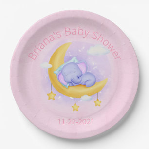 Pink Elephant Baby Shower for a Girl Paper Plate
