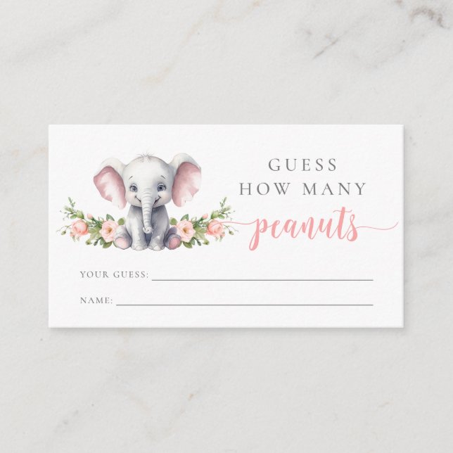 Pink Elephant Baby Shower Guess How Many Peanuts Enclosure Card (Front)