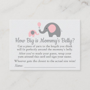 Pink Elephant Baby Shower How Big is Mommy's Belly Calling Card