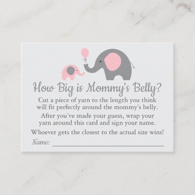 Pink Elephant Baby Shower How Big is Mommy's Belly Calling Card (Front)