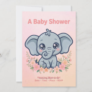 Pink Elephant Baby Shower Invitation