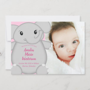 Pink Elephant Baby Shower Invitation