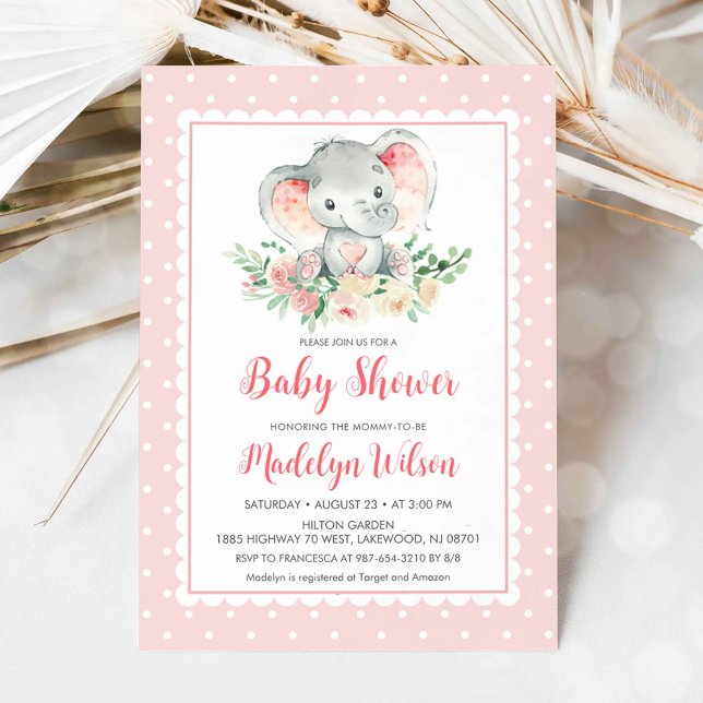 Pink Elephant Baby Shower Invitation (Pink Elephant Baby Shower Invitation)