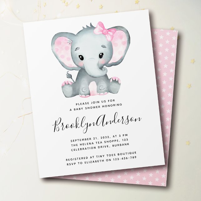 Pink Elephant Baby Shower Invitation (Creator Uploaded)
