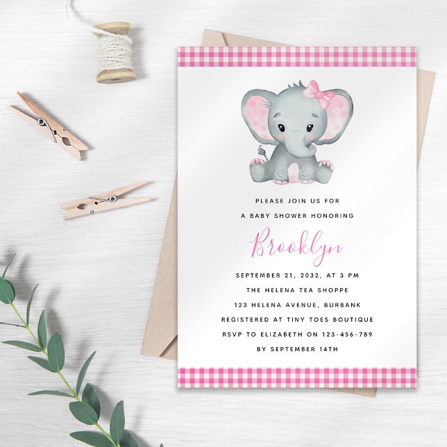Pink Elephant Baby Shower Invitation (Creator Uploaded)