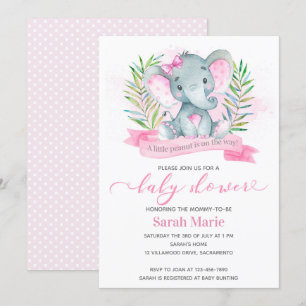 Pink Elephant  Baby Shower Invitation