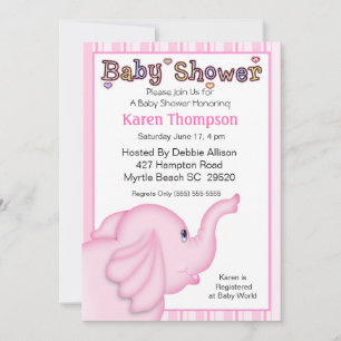 Pink Elephant Baby Shower Invitation