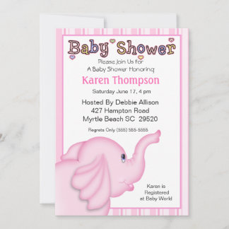 Pink Elephant Baby Shower Invitation