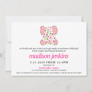 Pink Elephant Baby Shower Invitation