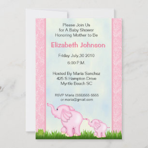 Pink Elephant Baby Shower Invitations