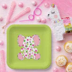Pink Elephant Baby Shower Paper Plate