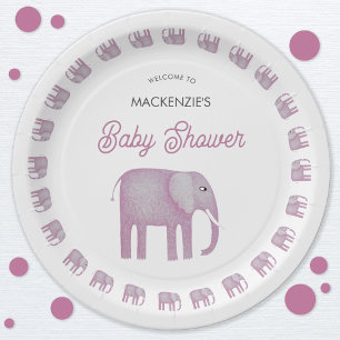 Pink Elephant Baby Shower Paper Plate