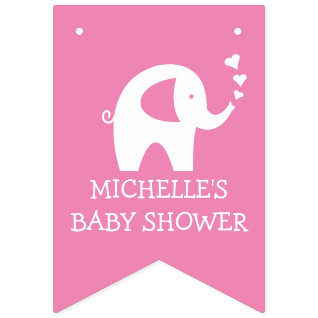 Pink elephant baby shower party bunting banner (First Flag)